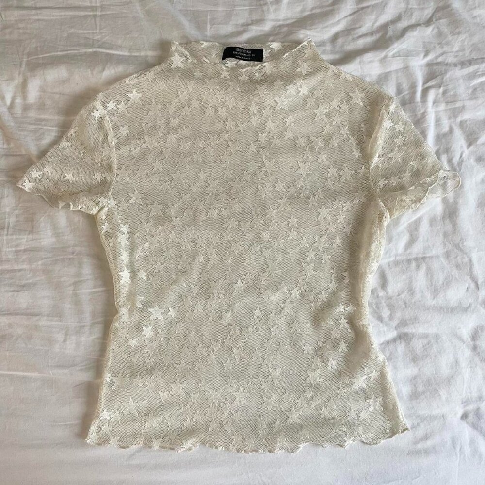 Bershka Starry Mesh Sheer Knit Baby Tee